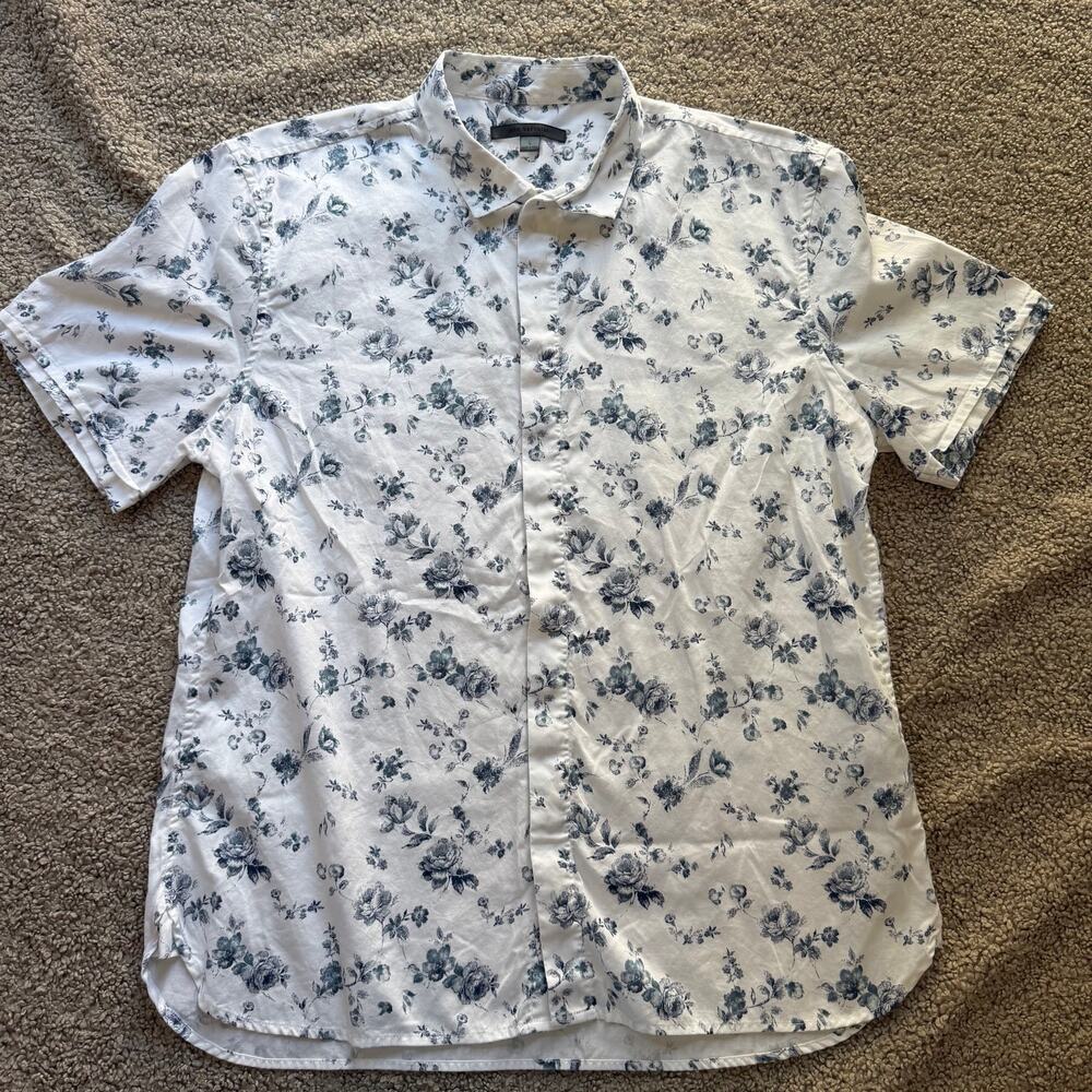John Varvatos Loren Slim Fit Sport Shirt Dusted Blue Floral Men's L